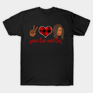 Peace Love and Locs Red Plaid Heart T-Shirt